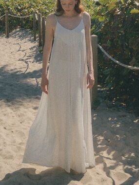 St. George Palm Beach Dress White Sleeveless Maxi Minimalist Drapey Resort-Small